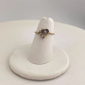 Vintage 10k Yellow Gold Heart & Diamond Ring, Size 4.25